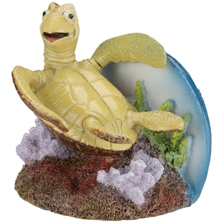 Penn Plax Finding Nemo Crush the Turtle Back Flipping Aquarium Ornament, (Best Fish For Turtle Tank)