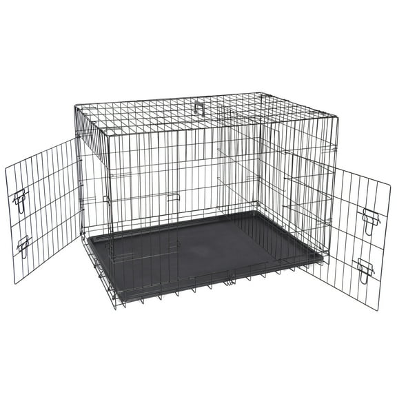 ZENY Double Door Folding Metal Dog Crate with Tray & Divider Panel for Dogs, Black, 42"