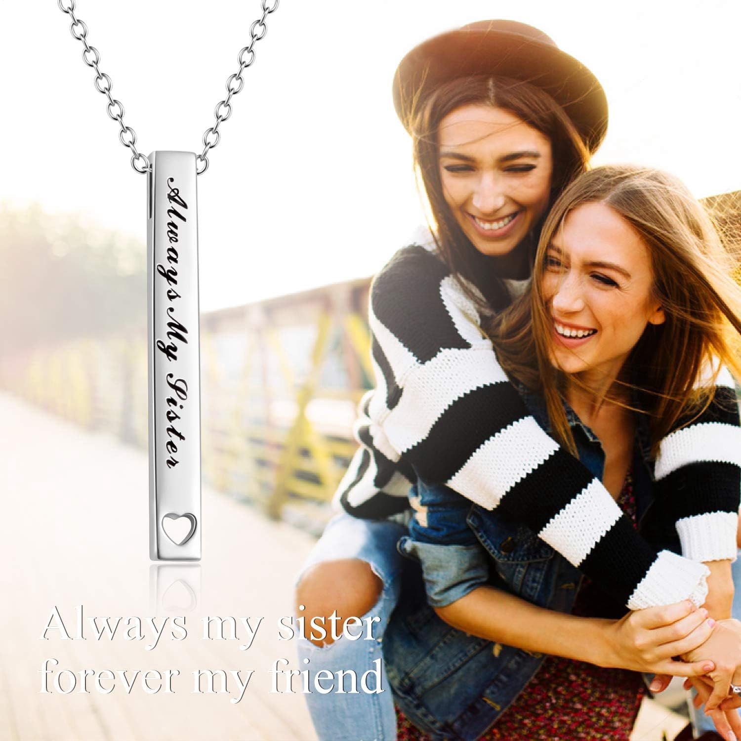 Sterling Silver Bar Necklace - Inspirational Jewelry for Women: Birthday Gifts for Sister, Friends