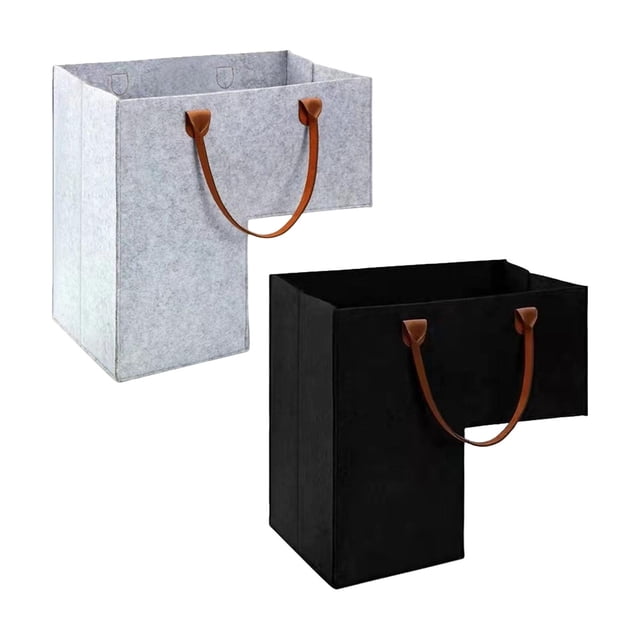 Cesta organizadora para escaleras de 2 piezas con asas y soporte interno para decoración del hogar. negro y gris