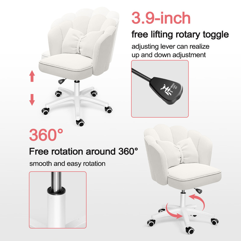 Height Adjustable Office Computer Desk Chairs,Modern Fabric Home Butterfly Chairs,Cute Petal Makeup Chairs for Girls and Women，White