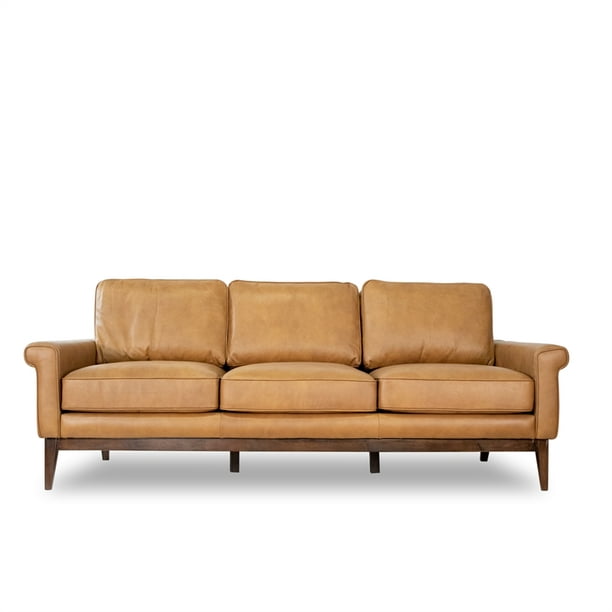 Mid Century Modern Vera Cognac Tan, Tan Leather Pull Out Couch