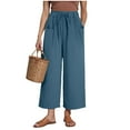 thumbnail image 2 of vigerkar Women's Linen Pants Summer Casual Palazzo Beach Pant Drawstring High Waist Wide Leg Trousers Vacation Outfits Blue, S, 2 of 7