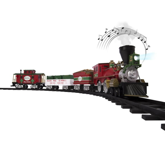 Lionel Battery-Operated North Pole Central Freight Toy Train Set with Bluetooth, Locomotive, Train Cars, & Track with Authentic Train Sounds, Lights, & Water Vapor Smoke