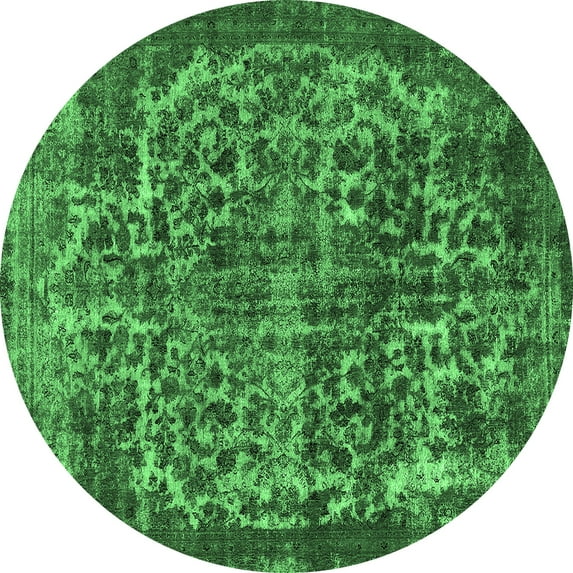 Ahgly Company Indoor Round Oriental Emerald Green Industrial Area Rugs, 4' Round