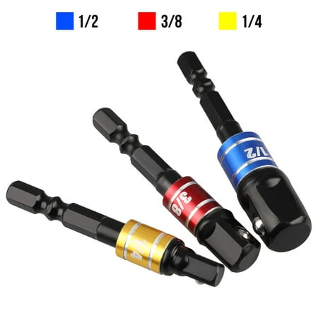 TSV 3-Piece Power Drill Sockets Adapter Sets, Impact Driver Socket Adapter, Socket to Drill Adapter 1/4
