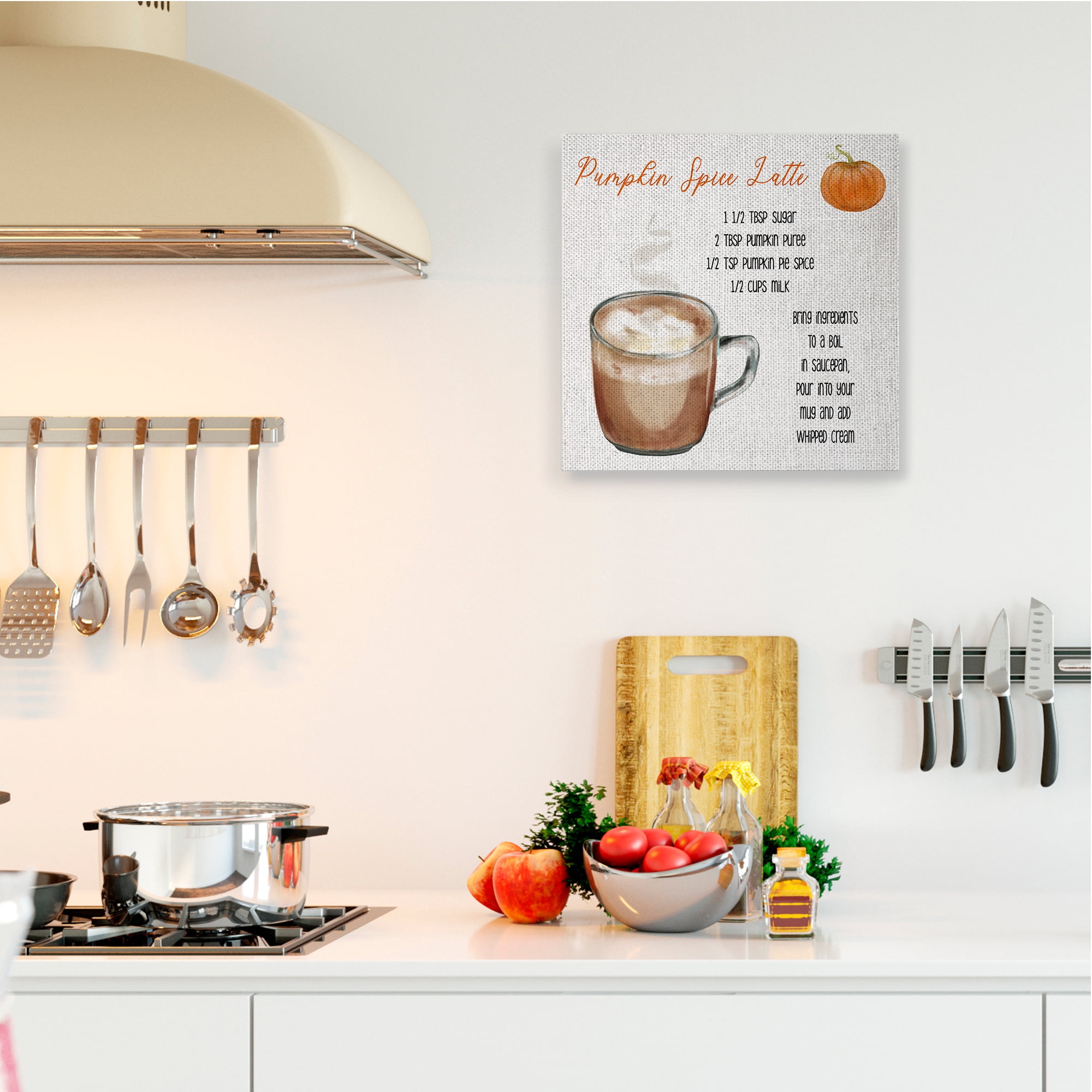 Stupell Industries Pumpkin Spice Latte Farmhouse Coffee Recipe Canvas Wall Art, 24 x 24, Design by Daphne Polselli