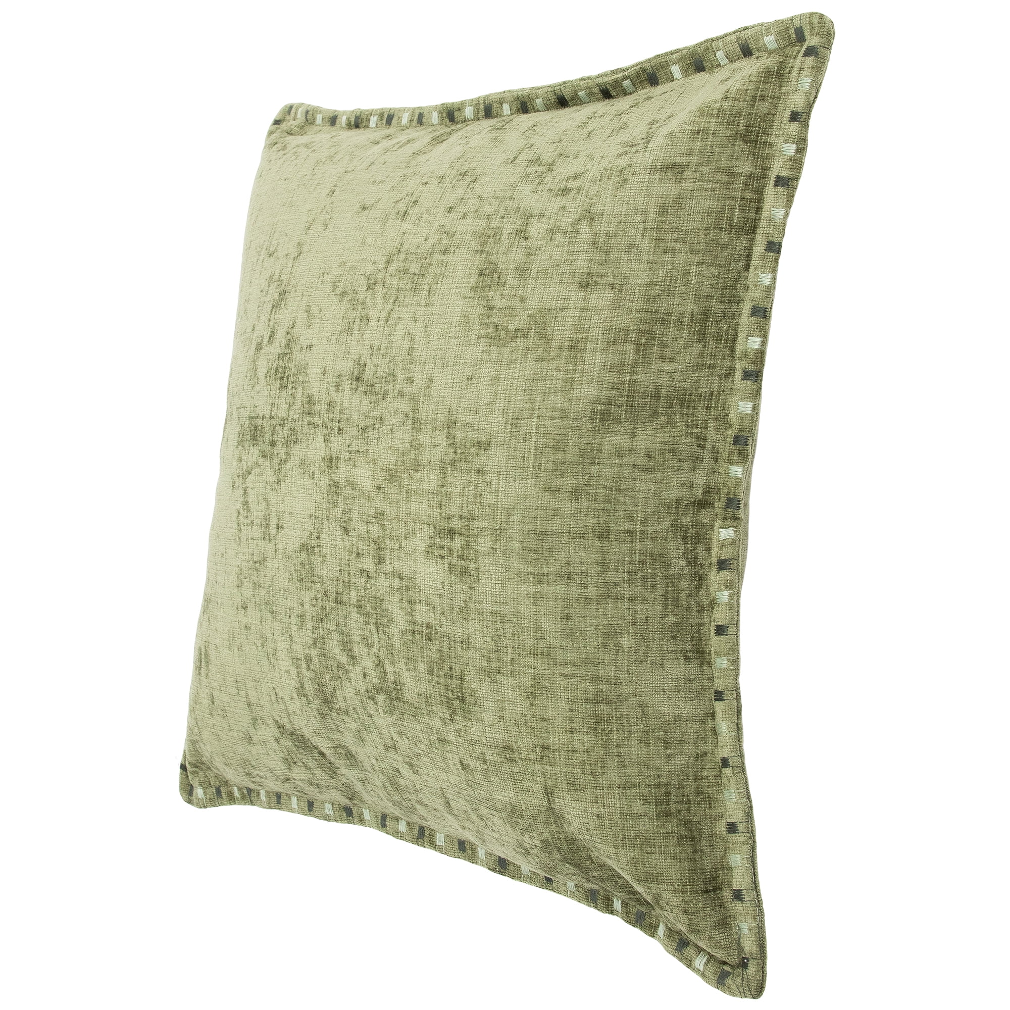 Chenille Throw Pillows with Short Satin Hem Stitching - 18" x 18" - Green - Set of 2