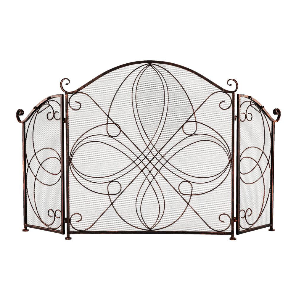 Black 3 Panel Brushed Wrought Iron Metal Fireplace Screen Cover Decor Protector 