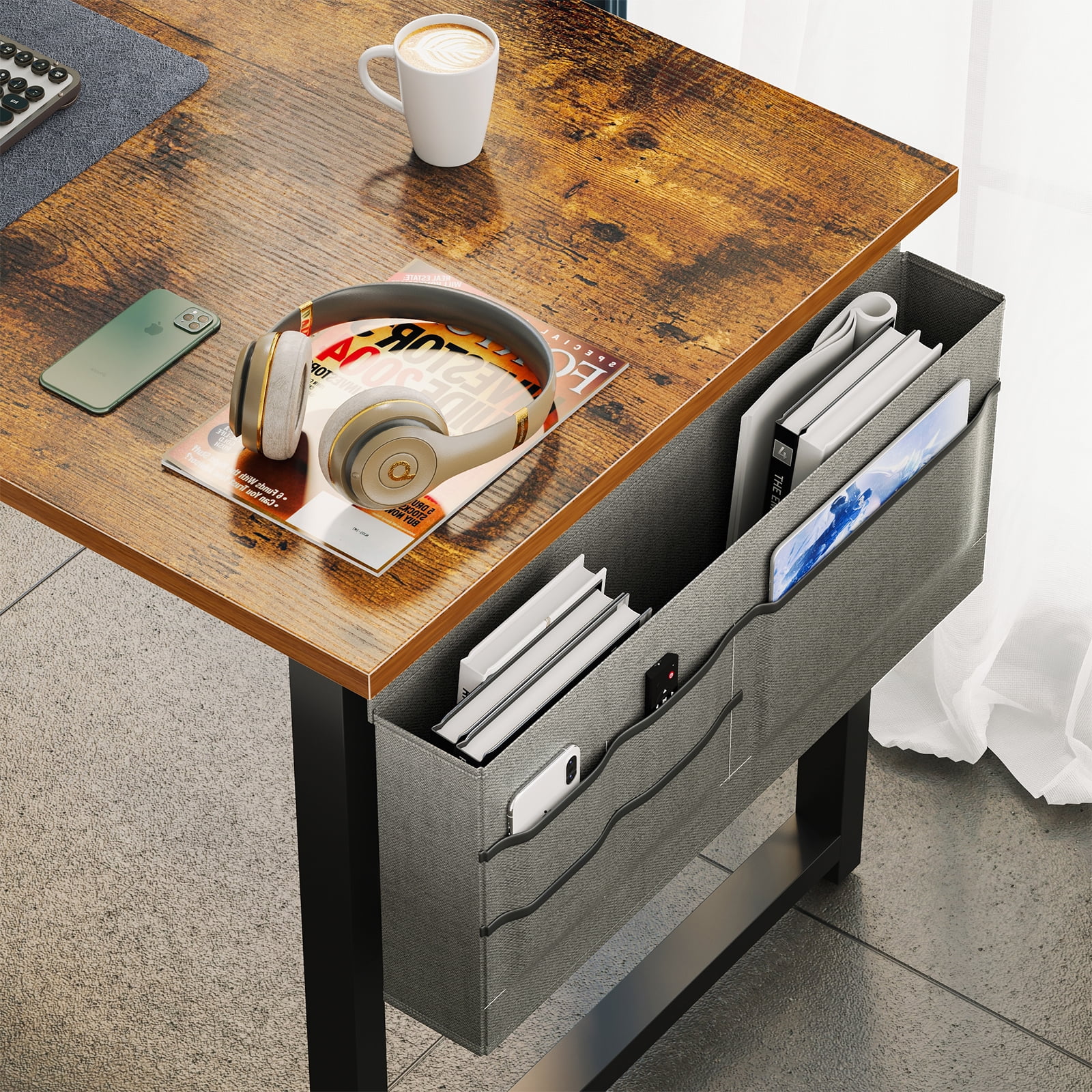 Computer Writing Desk 40 inch, Sturdy Home Office Table, Work Desk with a Storage Bag and Headphone Hook,Vintage