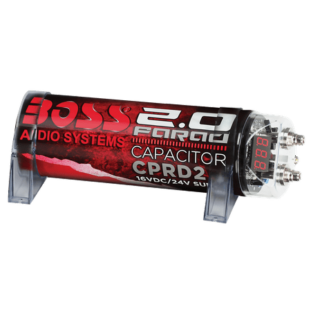 BOSS Audio Systems CPRD2 Car Audio Capacitor - 2 Farad, Energy Storage, Enhance Bass From Stereo, Warning Reverse Polarity Tone, Voltage Overload Low Battery, for Amplifier and Subwoofer
