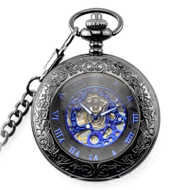 Reloj de bolsillo mecánico Sincero plateado luminoso con cadena de esqueleto y lupa a prueba de agua