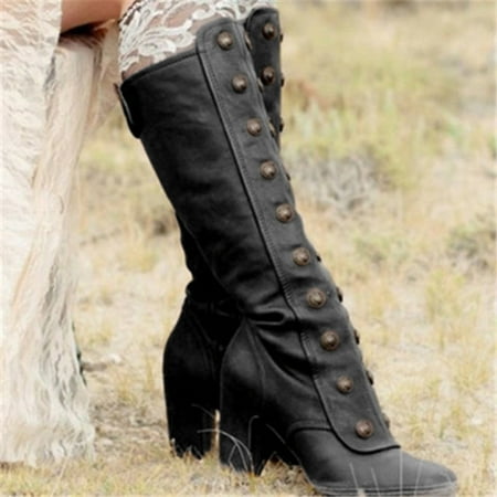 

Wefuesd Women Knee High Boots Fashion Side Zip Booties High Heels Retro Shoes High Boots Thigh High Boots Winter Boots For Women Black 39