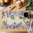 thumbnail image 2 of Purple Flowers Placemats Set of 4, Spring Leaves Floral Plants Beige Placemats for Dining Table, Place Mats for Kitchen Tabletop, Waterproof Wipeable Dining Table Mats Set, 2 of 9