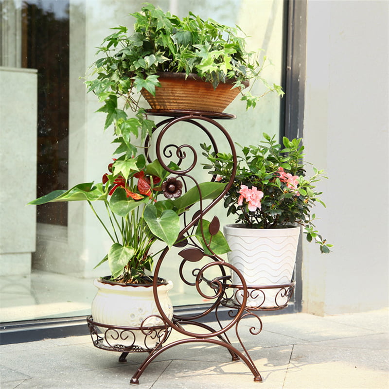 Metal Plant Stand Garden Decor Flower Pot Shelves Outdoor Indoor Wrought Iron 