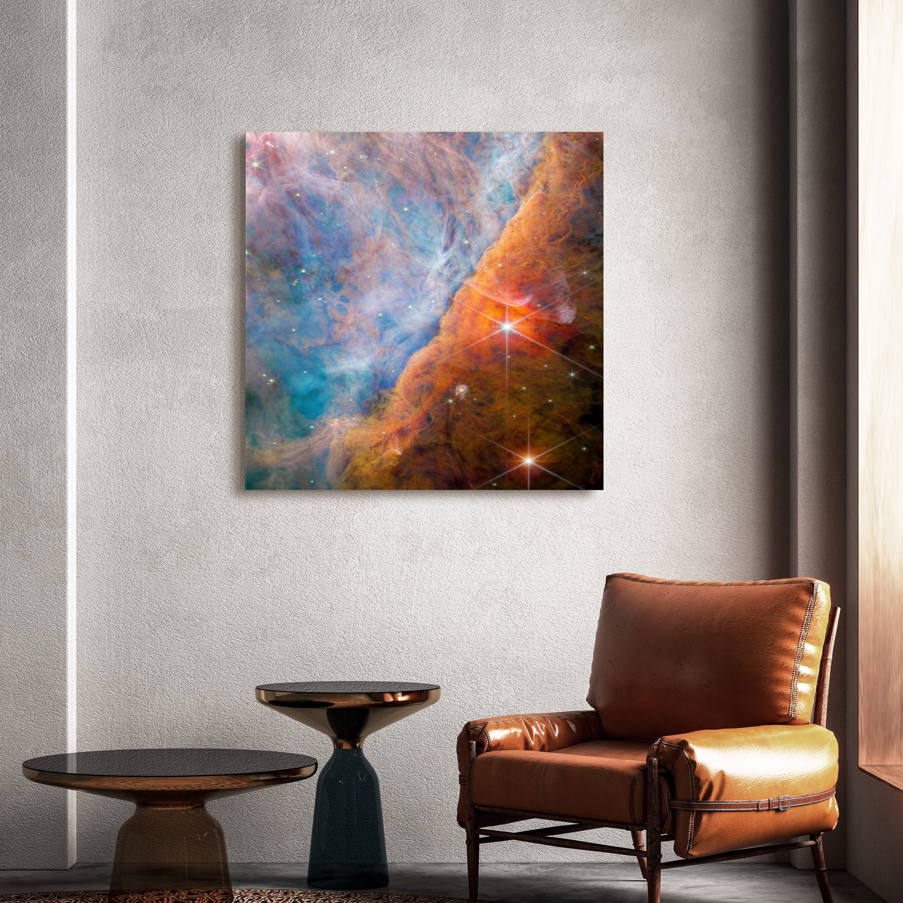 "Shimmering Orion Nebula" Frameless Free Floating Reverse Printed Tempered Art Glass Wall Art