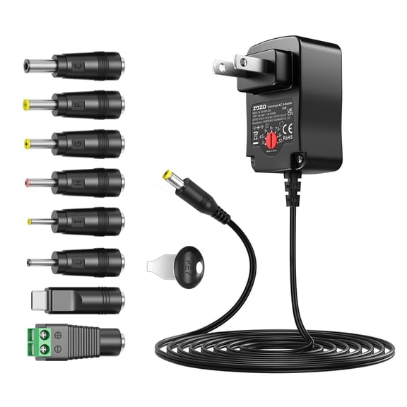 LujingZ Universal AC/DC Adapter 12W 3V - 12V 1A Switching Power Supply with 8 Tips 5.5x2.1mm/5.5x2.5mm for Routers & More