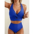 thumbnail image 5 of Eytino Women's Bikini Swimsuits 2 Piece Swimsuit for Women Twist Front Top Swimsuits High Waisted Bathing Suits Bikini Set Vacation Swimwear Dark Blue XS, 5 of 11