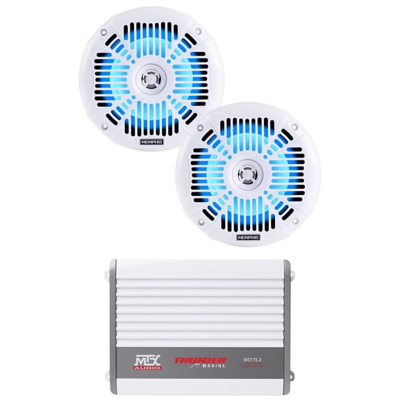 MTX WET75.2 200 Watt 2-Channel Marine Amplifier Memphis Audio 6.5" LED Speakers