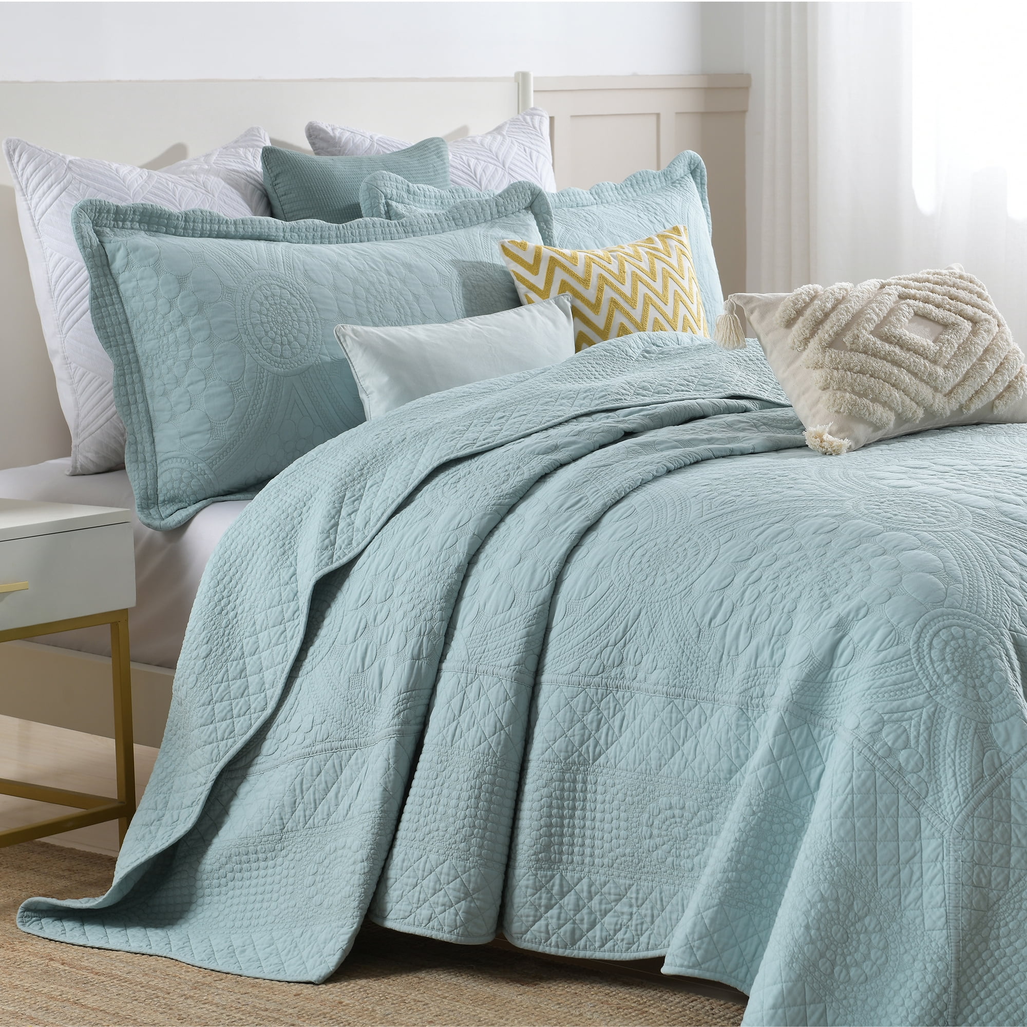 MarCielo 3-Pieces Angel Blue Quilt Coverlet Bedding Sets, King