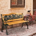 thumbnail image 4 of Patio Park Garden Bench Porch Path Chair Furniture Cast Iron Hardwood, 4 of 10