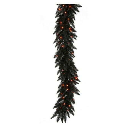 Vickerman 9' Black Fir Artificial Christmas Garland with 100 Orange Lights