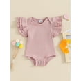 thumbnail image 3 of Suealasg Baby Girls Romper Outfit Newborn Short Sleeve Round Neck Solid Color Ribbed One-Piece Clothes 0-18 Months Infant Summer Bodysuit, 3 of 8