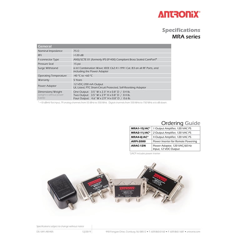 Antronix Amplifier MRA1-15AC, High Amplify, Noise Filter, TV