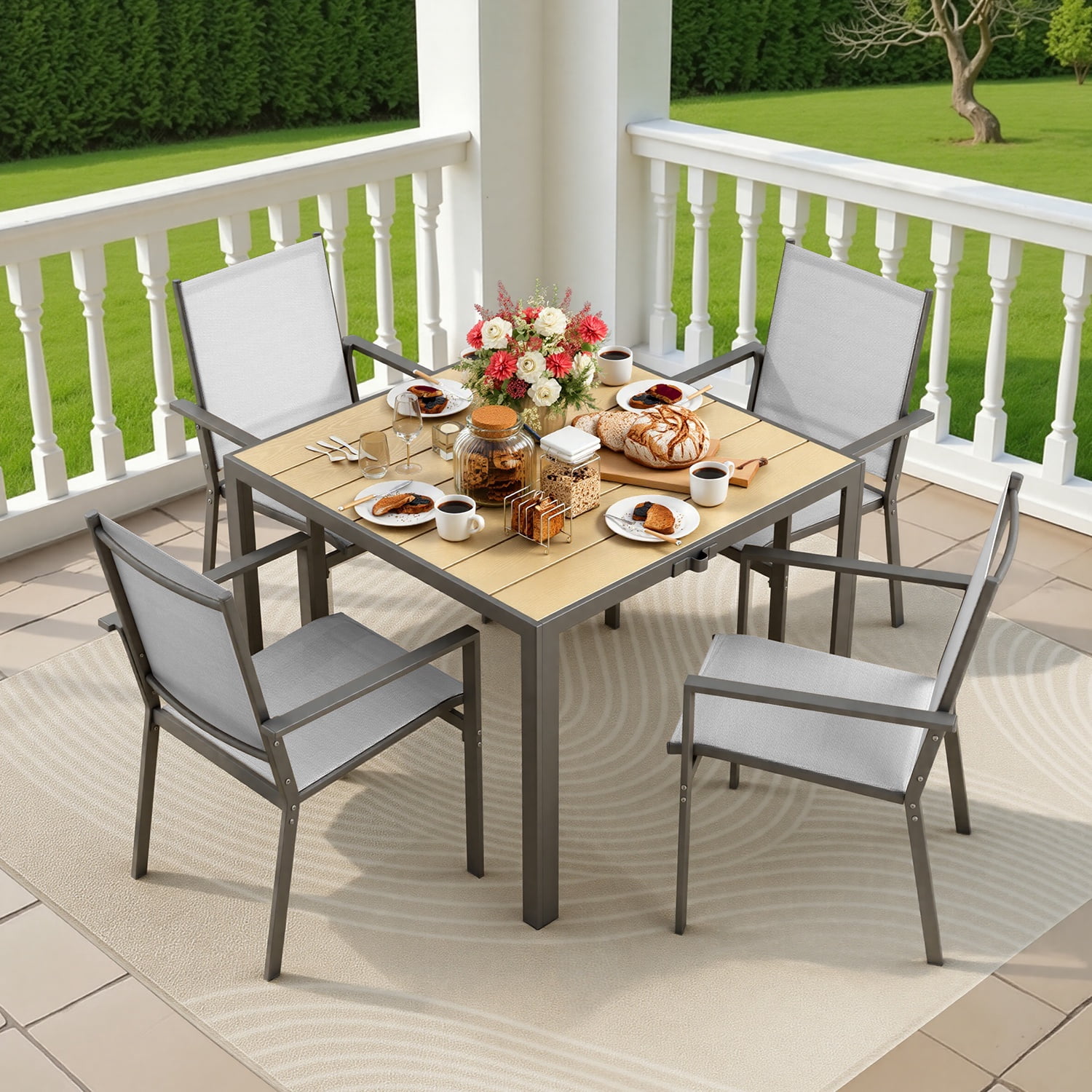36x35 patio table with umbrella and 4 chairs Outsunny 6 Piece Outdoor Dining Set for Black/Coffee Entertain guests at your home or restaurant with this on 6 Piece Patio Furniture Set