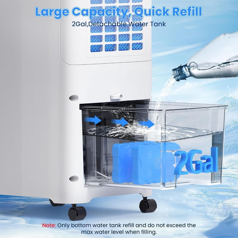 Windowless Air Conditioner Portable with Aroma Box, 30" Ventless Swamp Cooler with Remote, 2Gal Water Tank, 3 Modes&3 Speeds, 7H Timer, 4IN1 Evaporative Air Cooler for Indoor Room Bedroom Home