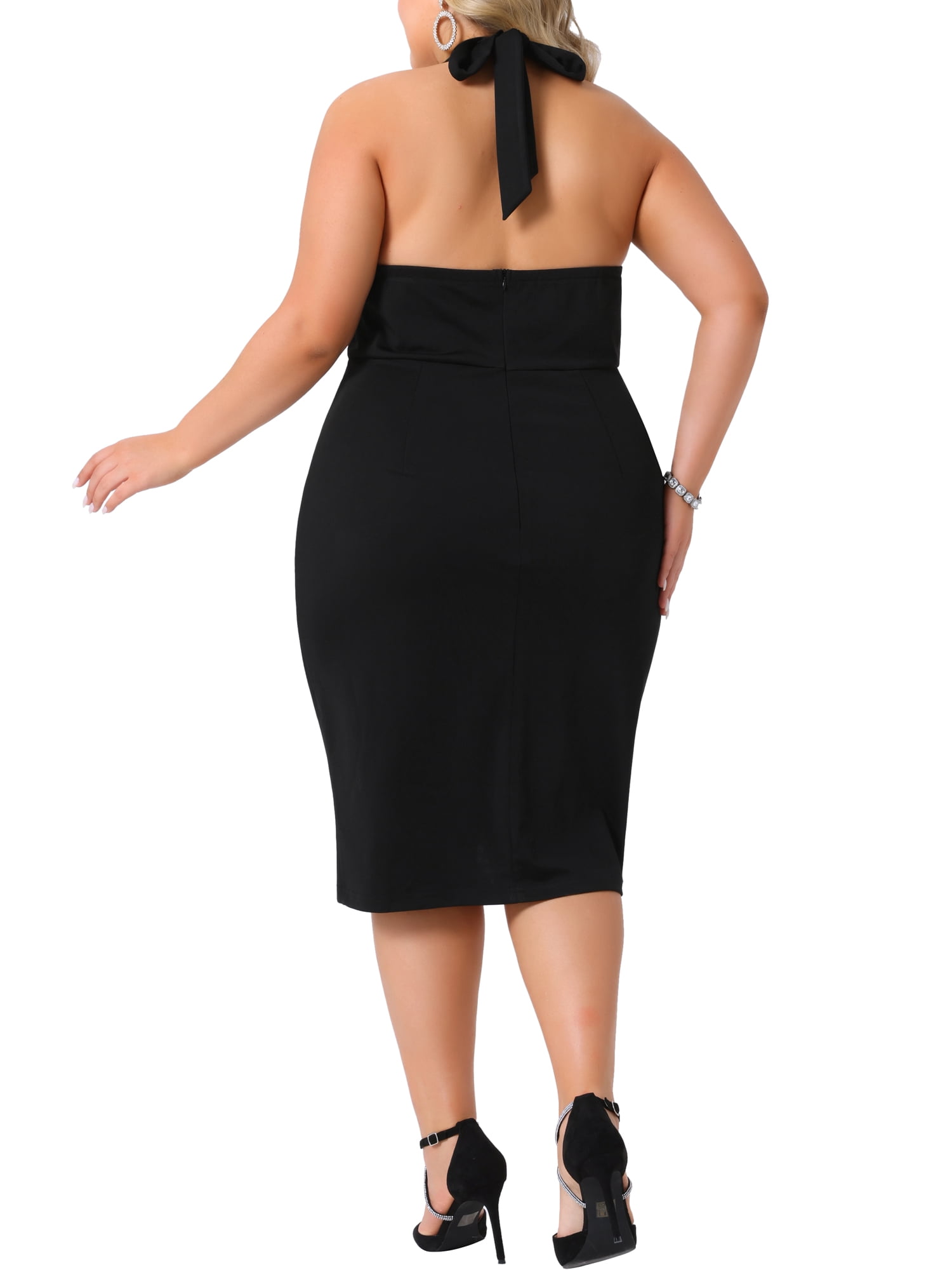 DARING DIVA Plus Size Cocktail Halter Neck Sleeveless Bodycon Dress 4X Black