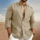 thumbnail image 1 of Camisas informales de lino y algodón para hombre, camisa de manga larga, cuello vuelto, Color sólido, moda, primavera y otoño, 2023, 1 of 4