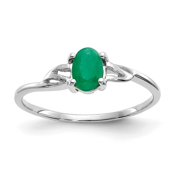 14K White Gold Ring Band with Stones (05) May Emerald Oval Green, Size 5