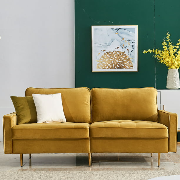 Yellow Loveseat Sofa, Mid Century Modern Fabric Sofas for Small Spaces ...