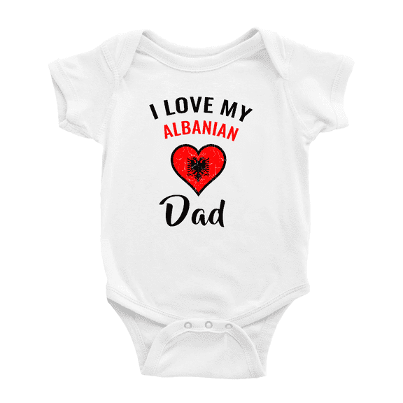 I Love My Albanian Dad Heart Flag Cute Baby Bodysuit Baby Clothes (White, 3-6 Months)