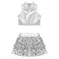 thumbnail image 4 of YONGHS Kids Girls Metallic Sleeveless Tank Top with Skirted Shorts Hip Hop Street Dance Costume Silver 10, 4 of 5