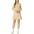 thumbnail image 5 of INSPIRE CHIC Women's Point Collar Button Down Belted Ruffle Hem Shirt Dress Khaki XS, 5 of 6