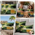 thumbnail image 5 of Green Geometric Outdoor Waterproof Pillow Covers, Middle Century Vintage Art Aesthetic Decorative Square Throw Pillowcase Sofa Cushion Sham for Patio/Couch/Chair, 16"x16" 2 Pack, 5 of 8