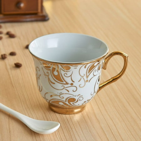 

European Coffee Cup Flower Gold Rim Tea Mug Luxury Porcelain Cup and Saucer Espresso Cup Home Party Wedding Gift
