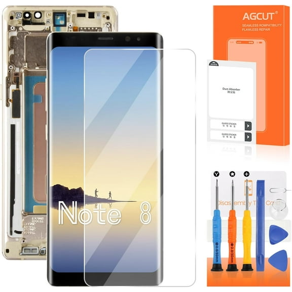 OLED for Samsung Galaxy Note 8 Screen Replacement for Display De Samsung Note 8 Digitizer for Galaxy Note 8 LCD SM-N950F SM-N950U Screen Touch Assembly Repair Part Gold with Frame