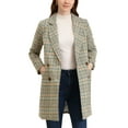 thumbnail image 6 of INSPIRE CHIC Women's Plaid Notched Lapel Long Sleeves Double Breasted Coat S White Green, 6 of 9
