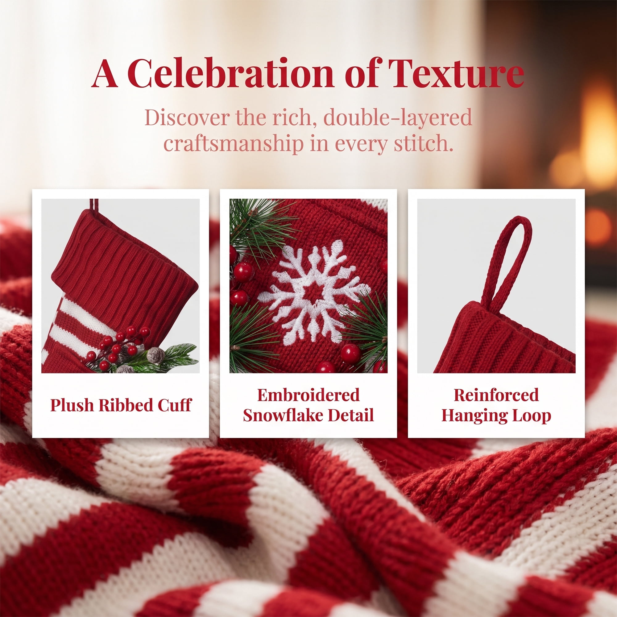 Unique Bargains Festive Christmas Stockings Luxury Cozy Lounge Accents Red Snowflake 18"
