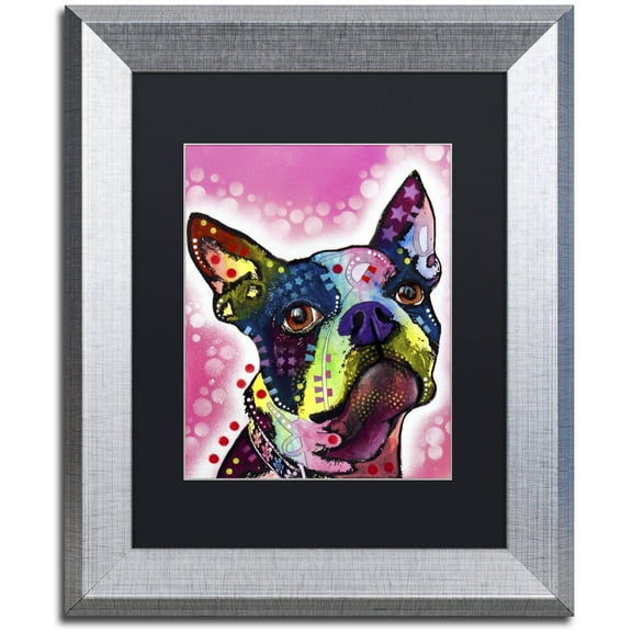 Trademark Fine Art "Boston Terrier" Canvas Art by Dean Russo, Black Matte, Silver Frame