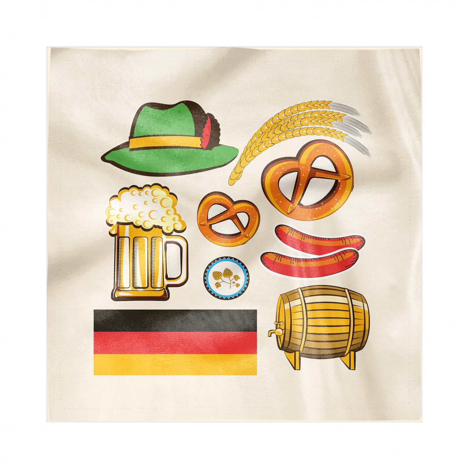 German Decorative Napkins Set of 4, Oktoberfest Wheat Sausage Beer and
