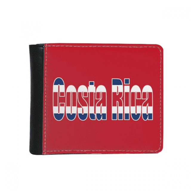 Costa Rica Country Flag Name Flip Bifold Faux Leather Wallet Multi-Function Card Purse
