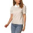 thumbnail image 4 of INSPIRE CHIC Women's Vintage Peter Pan Collar Contrast Puff Short Sleeve Blouse Top L Light Apricot, 4 of 6