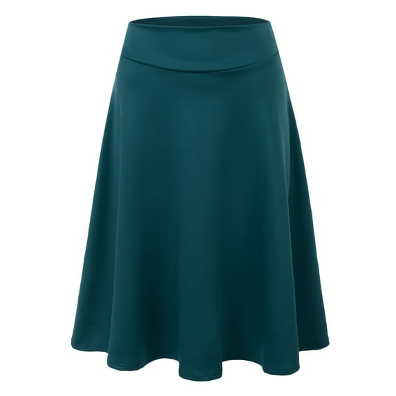 Doublju Women's Elastic High Waist Band Flared Midi Skirt (Plus Size Available)