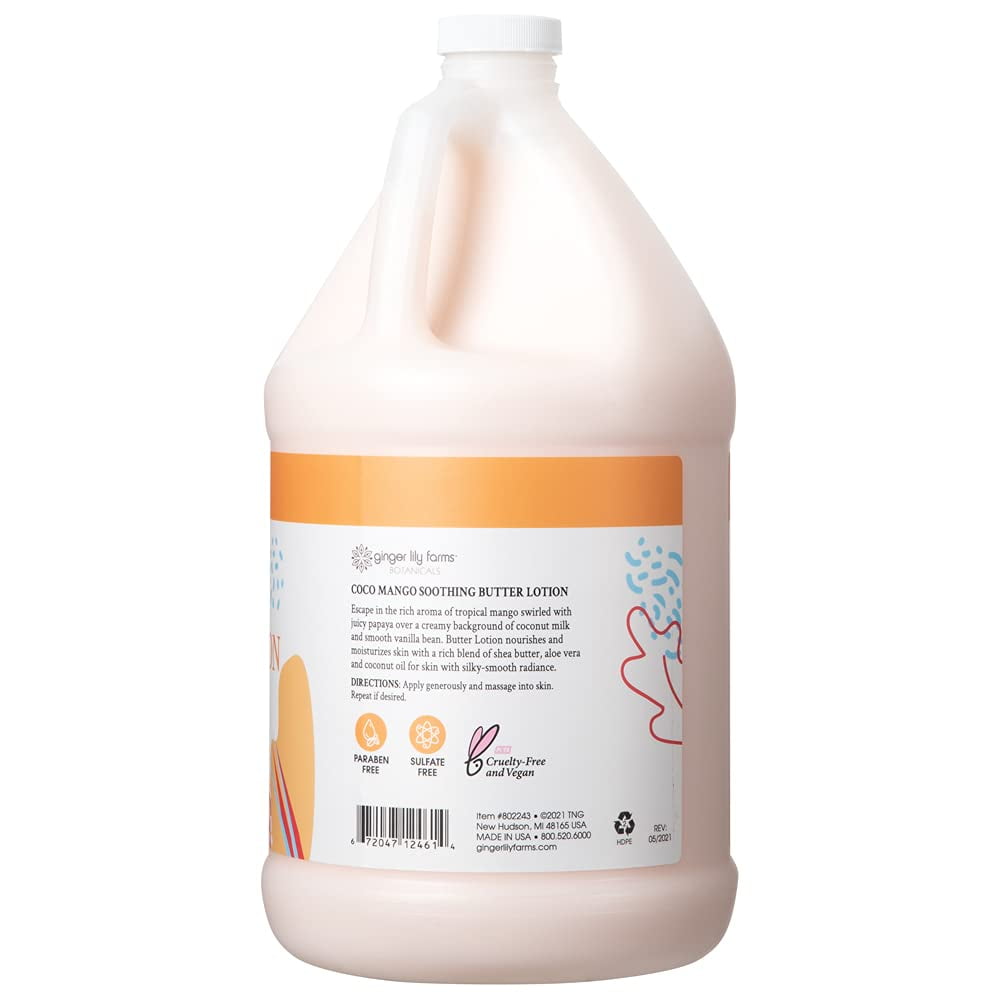 Ginger Lily Farms Botanicals Coco Mango Soothing Butter Lotion, 100% Vegan, Paraben, Sulfate, Phosphate, Gluten and Cruelty-Free, 1 Gallon