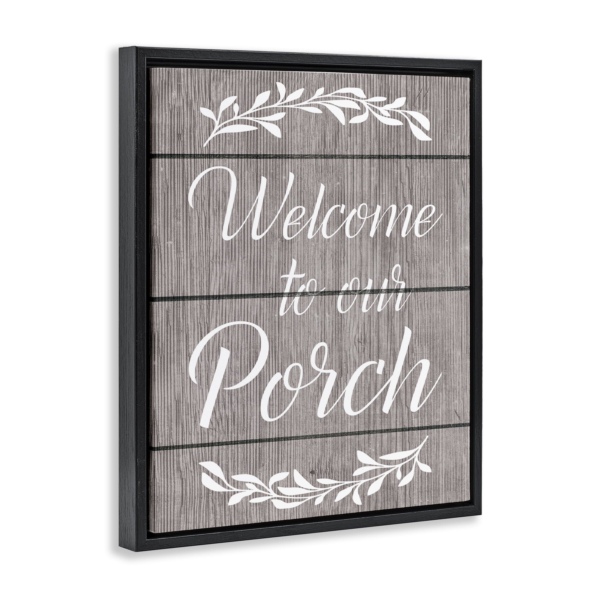 Stupell Industries Rustic Welcome Porch Text & Numbers Painting Black Floater Framed Canvas Art Print Wall Art, 17 x 21