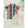 thumbnail image 4 of 2Pcs Toddler Kids Boys Summer Outfits, 12 24 Months 2T 3T 4T 5T 6T Short Sleeve Graphic Print Button Down Shirt + Shorts Clothes Set, 4 of 9